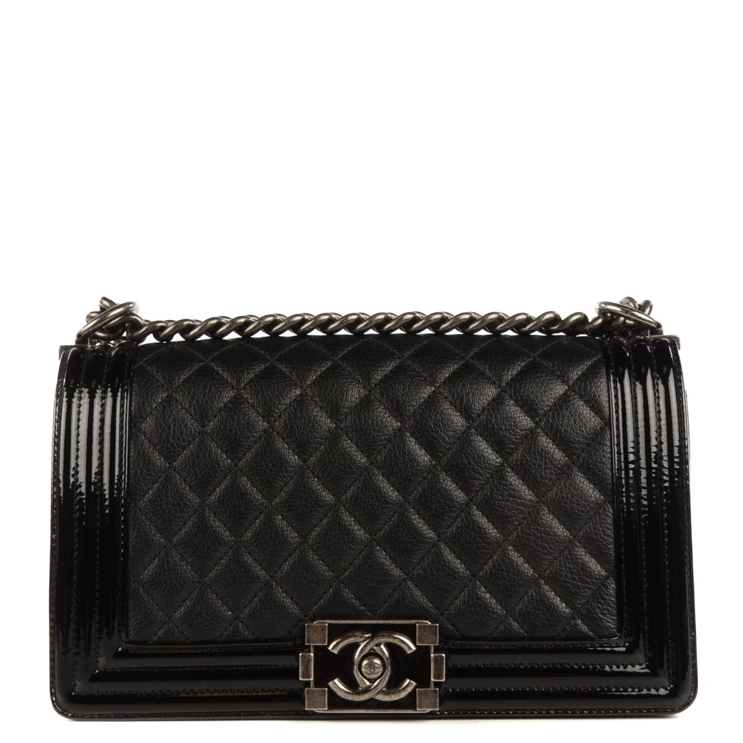 Chanel Goatskin Quilted Patent Medium Duo Boy Flap Black 1 of 7