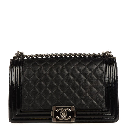 Chanel Goatskin Quilted Patent Medium Duo Boy Flap Black 1 of 7