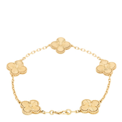 Van Cleef & Arpels 18K Yellow Gold 5 Motifs Guilloche Vintage Alhambra Bracelet 2 of 5