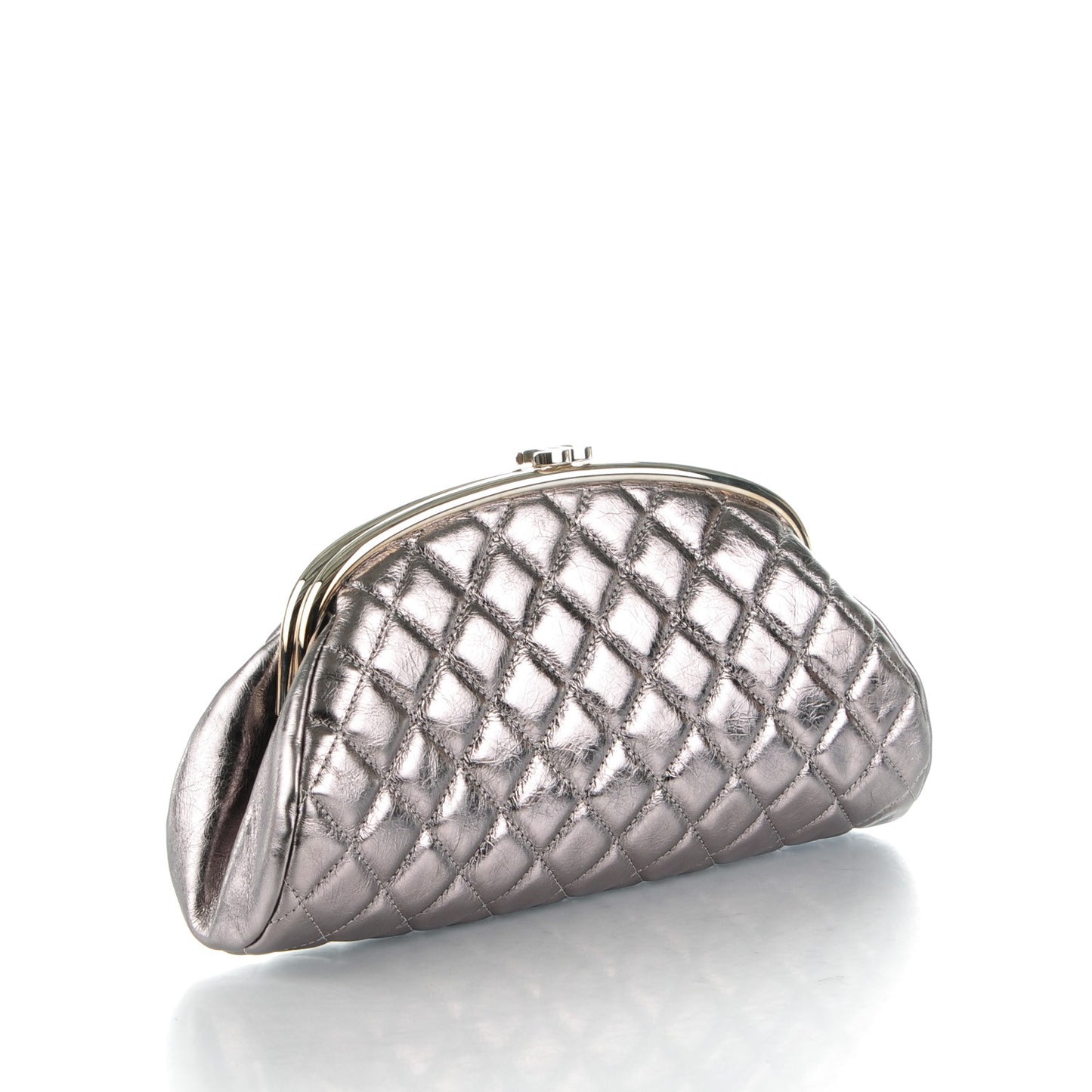 Metallic Aged Calfskin Quilted Timeless Clutch Silver