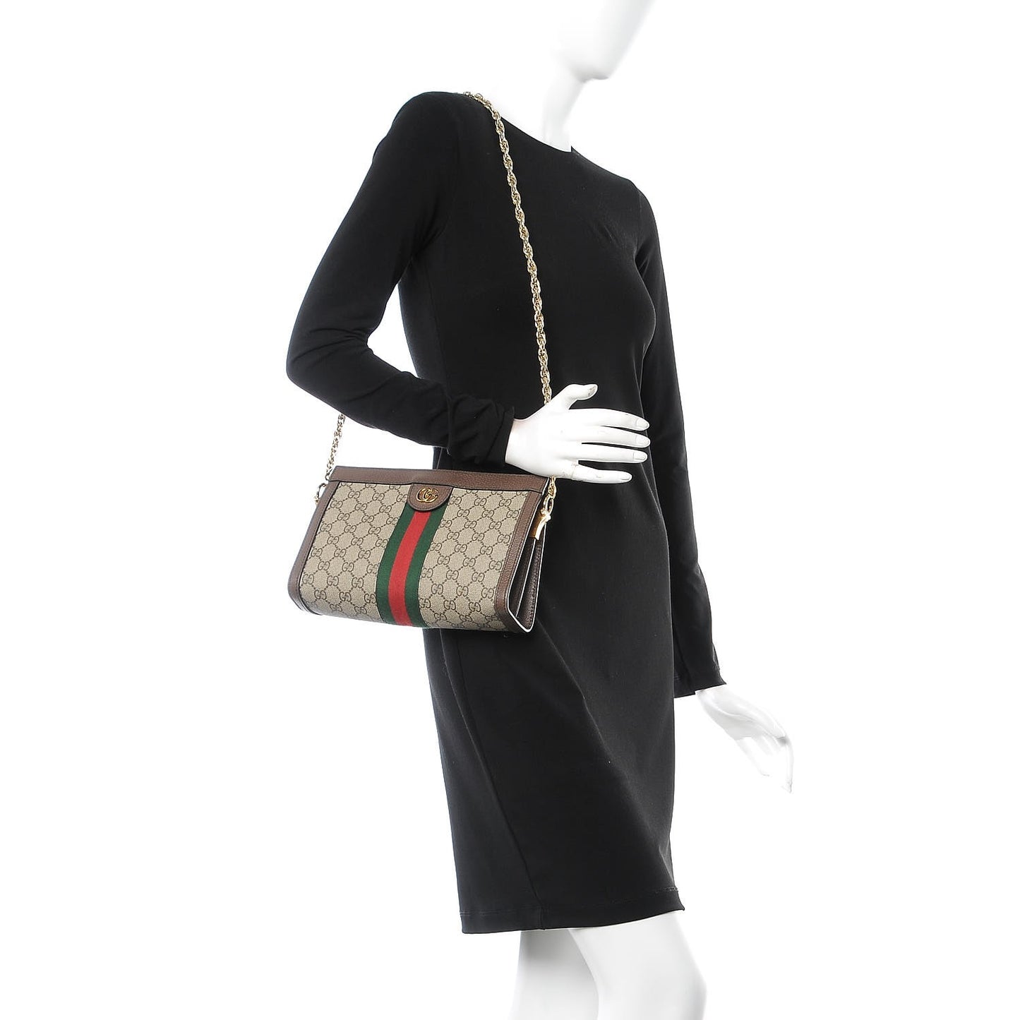 GG Supreme Monogram Web Small Ophidia Chain Shoulder Bag Brown