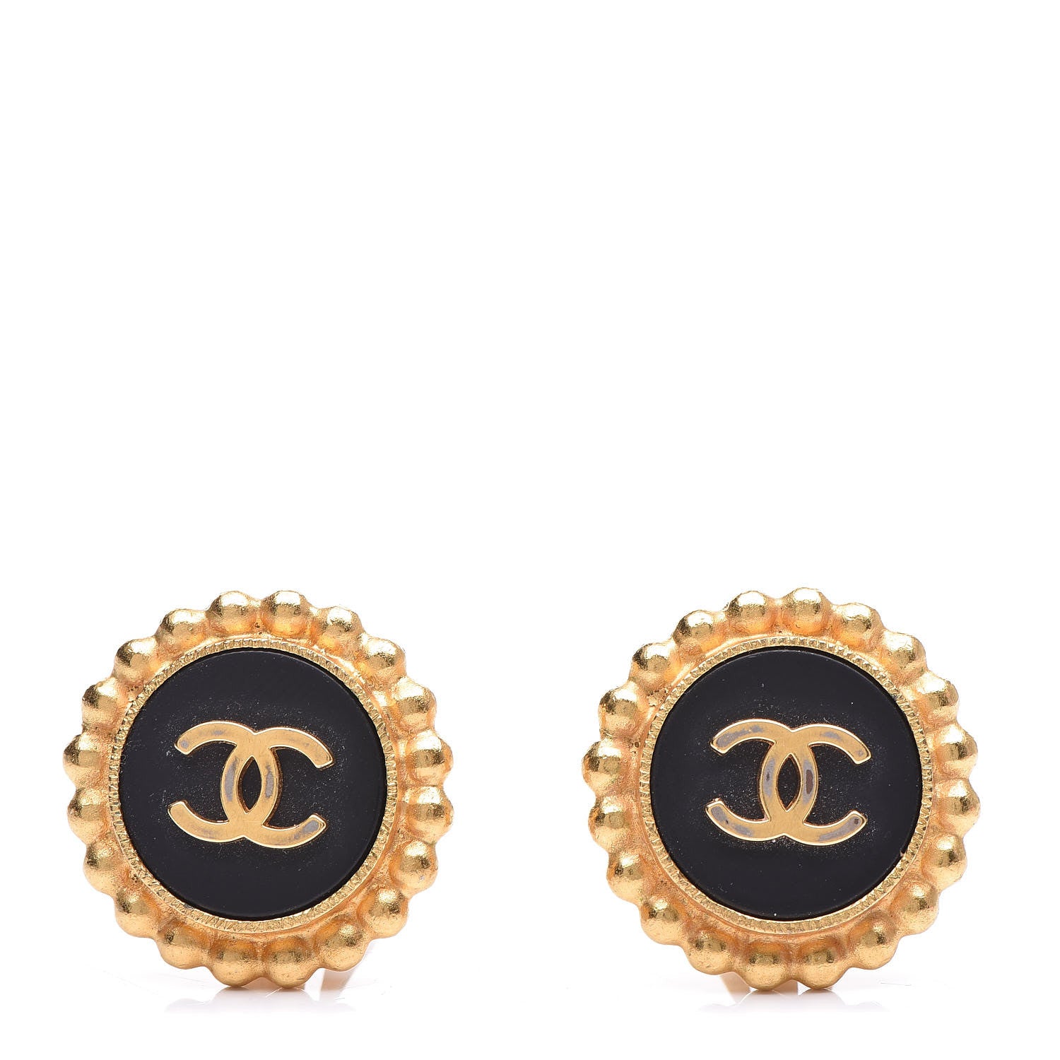 Chanel CC Clip On Earrings Black Gold 1 of 4
