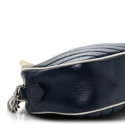 Gucci Vintage Effect Calfskin Matelasse Diagonal Small Torchon GG Marmont Chain Shoulder Bag Blue Agata Mystic White 9 of 11