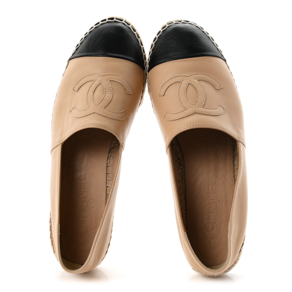 Chanel Lambskin CC Espadrilles 40 Beige Black 2 of 9