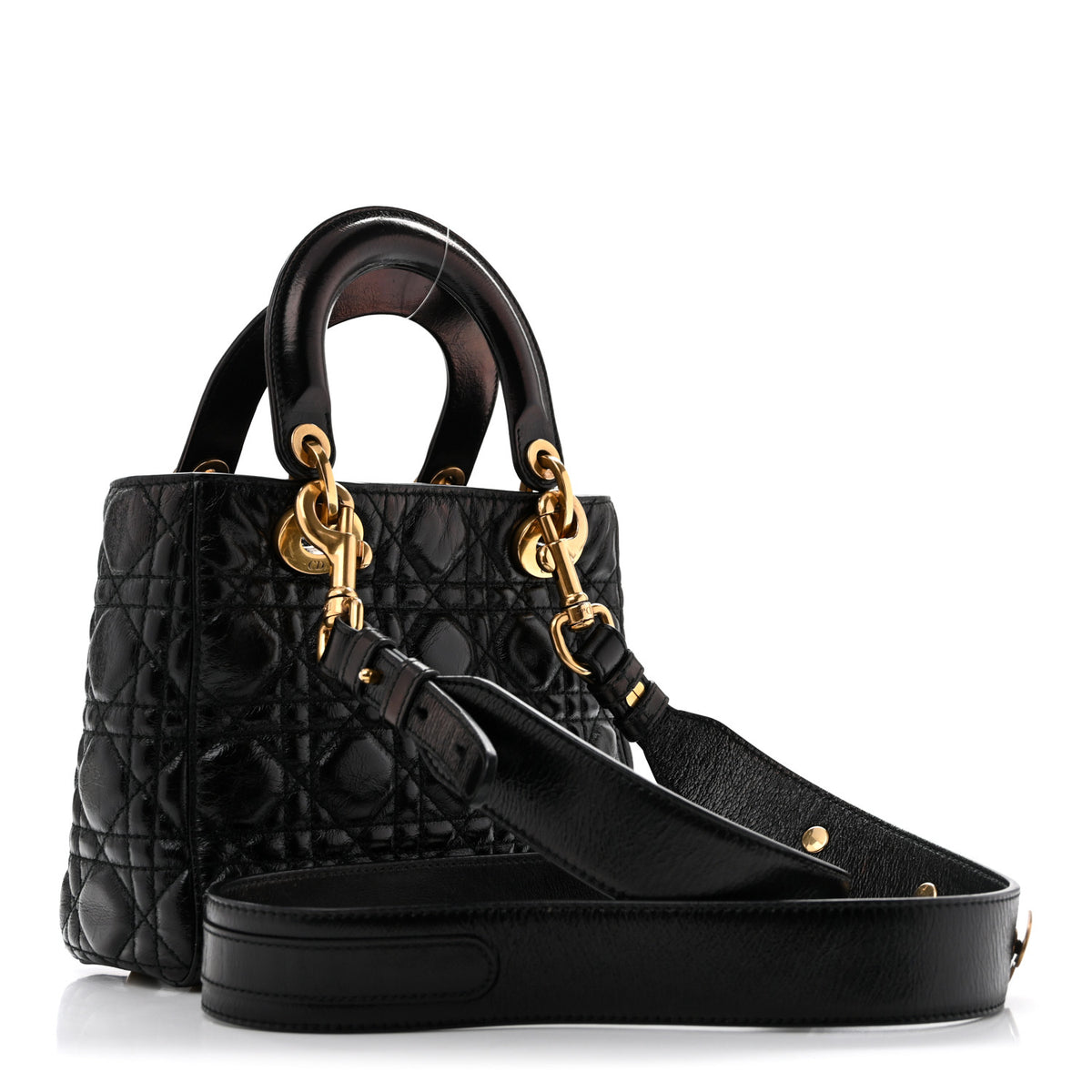 Crinkled Patent Cannage Small Lucky Badges My Lady Dior Black