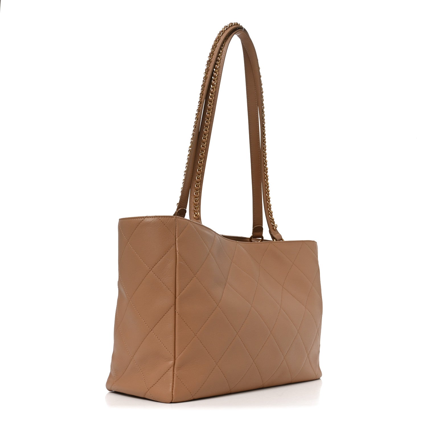Chanel Calfskin Quilted Book Pocket Shopping Tote Beige 3 of 10