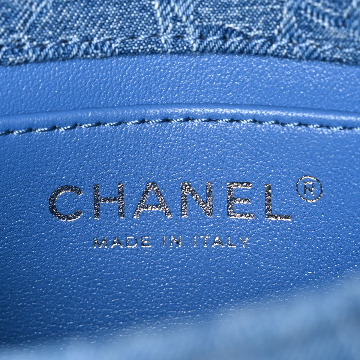 Denim Quilted Camellia Sweetheart Mini Flap Blue