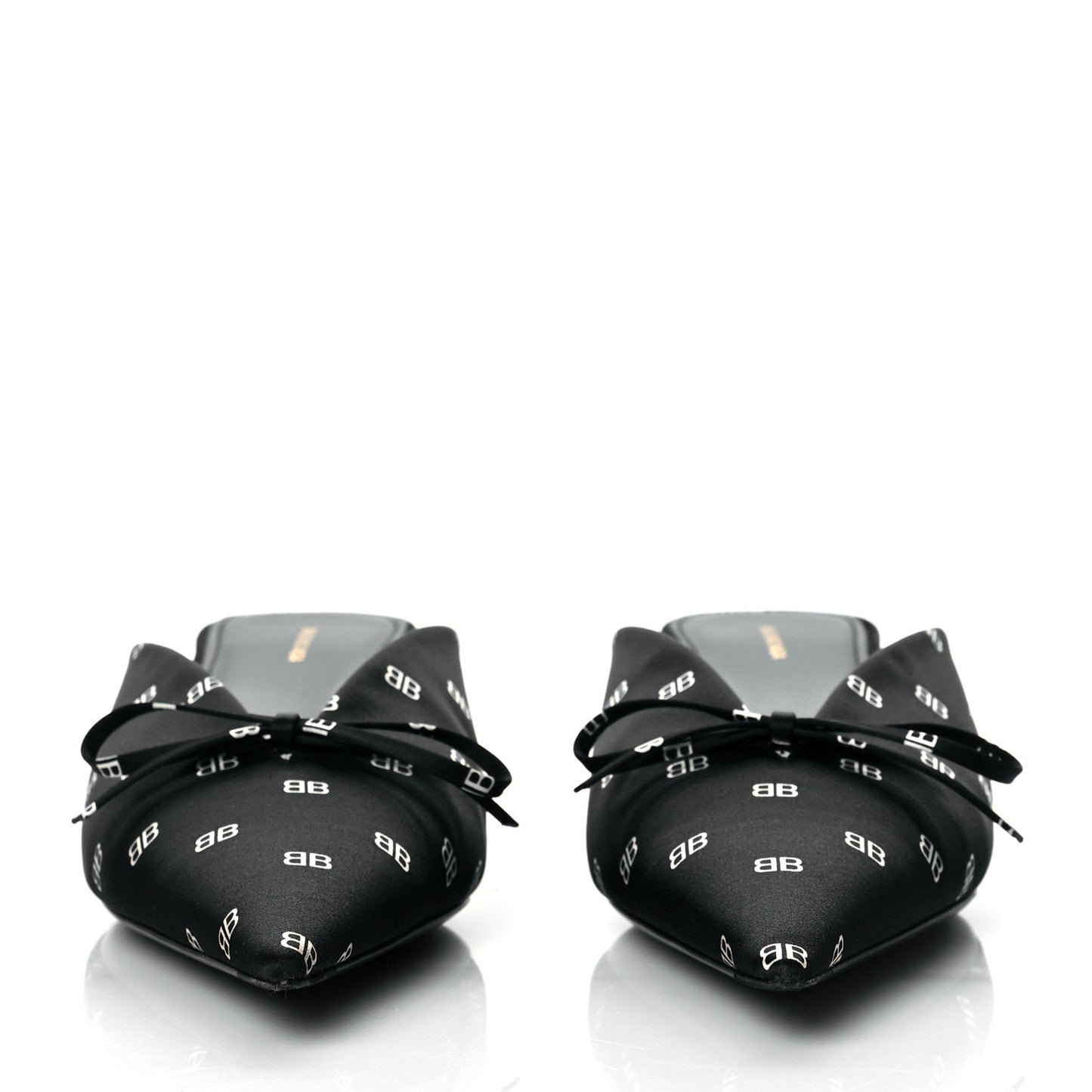 Crepe Satin BB Printed Knife Pointed Toe 40mm Mules 38.5 Black White
