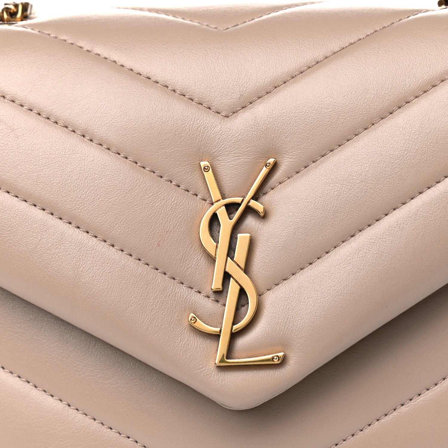 Saint Laurent Calfskin Y Quilted Monogram Small Loulou Chain Satchel Dark Beige 7 of 8