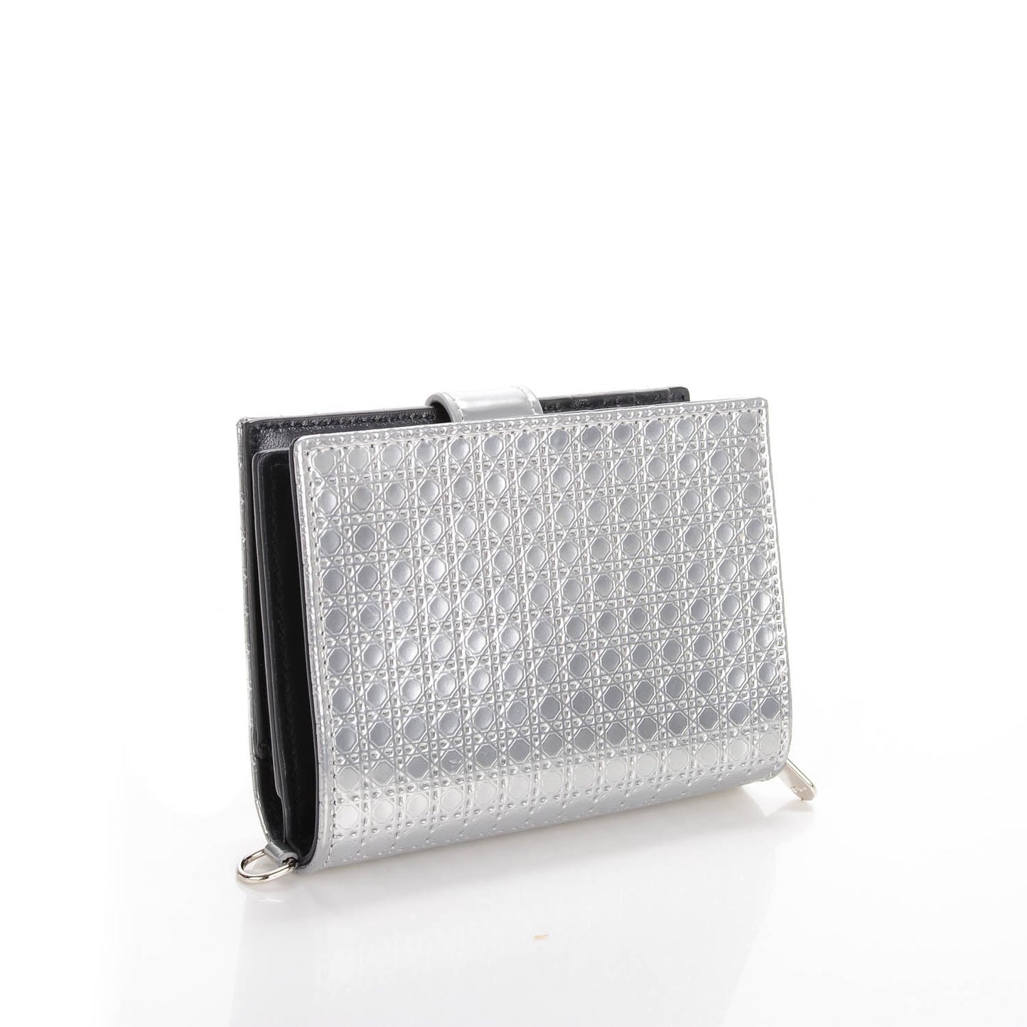 Metallic Patent Micro-Cannage Lady Dior Eden Wallet Silver