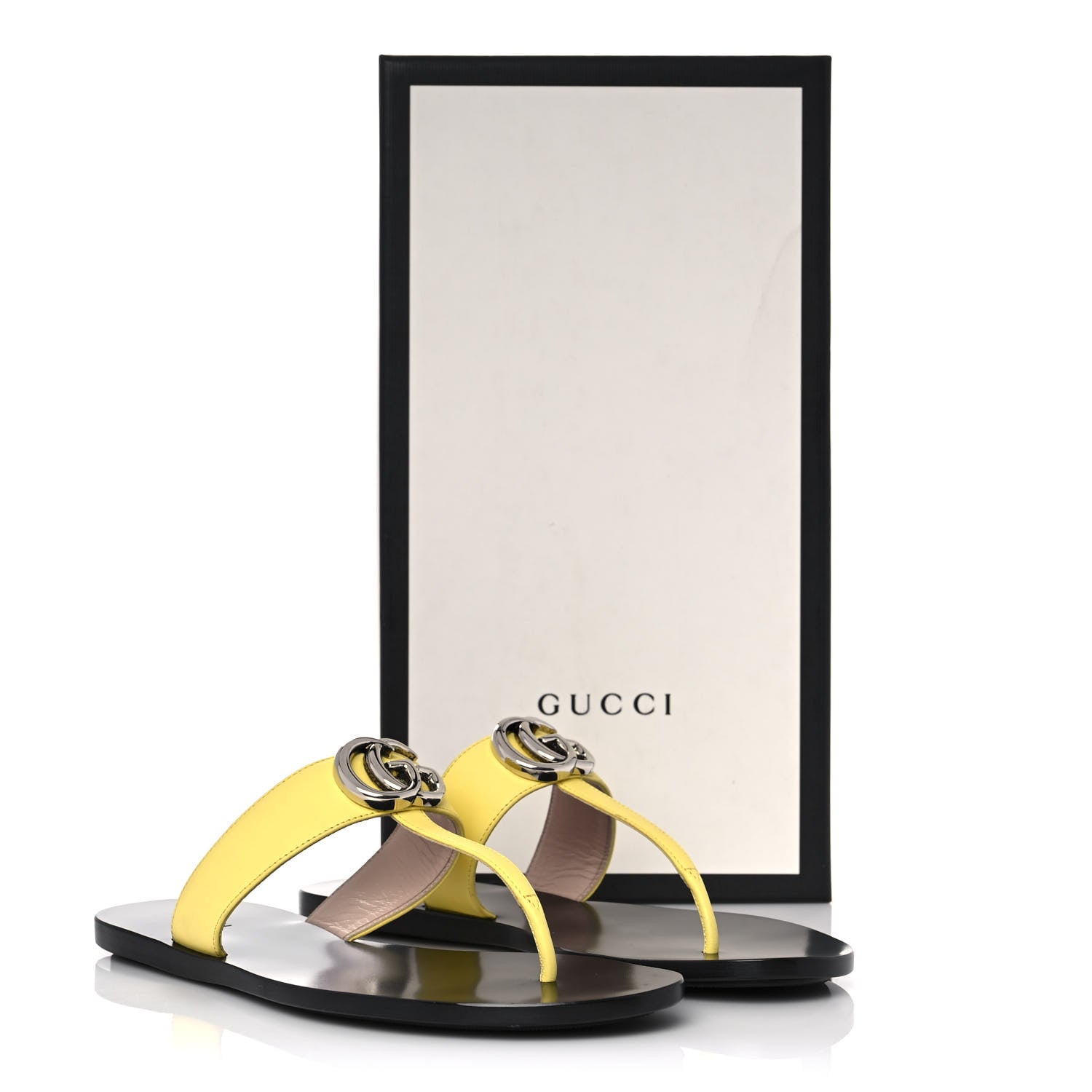 Gucci Calfskin GG Marmont Thong Sandals 37 Banana 10 of 10