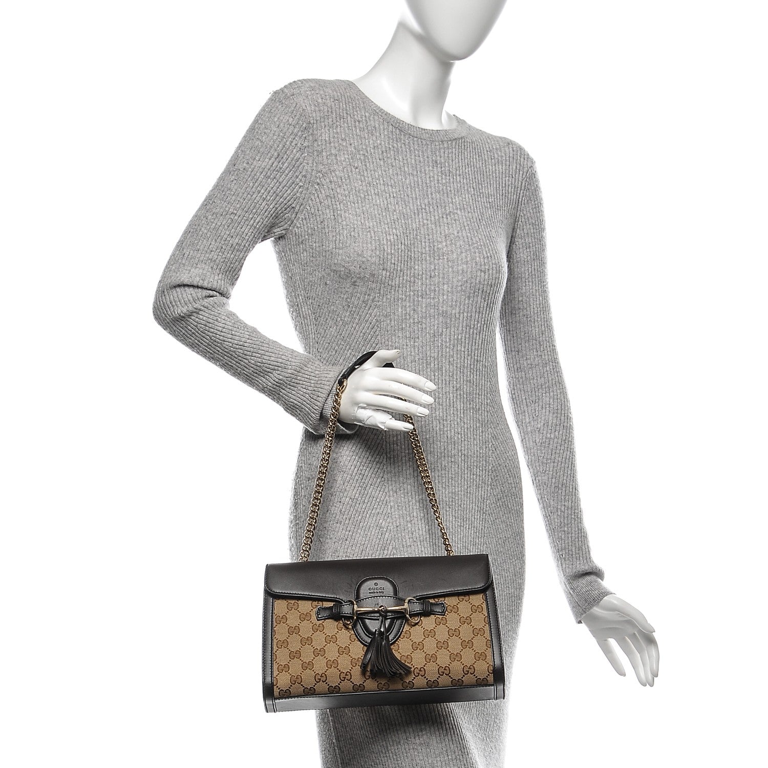 Gucci Monogram Margaux Calfskin Medium Emily Chain Shoulder Bag Beige Ebony Cocoa 2 of 7