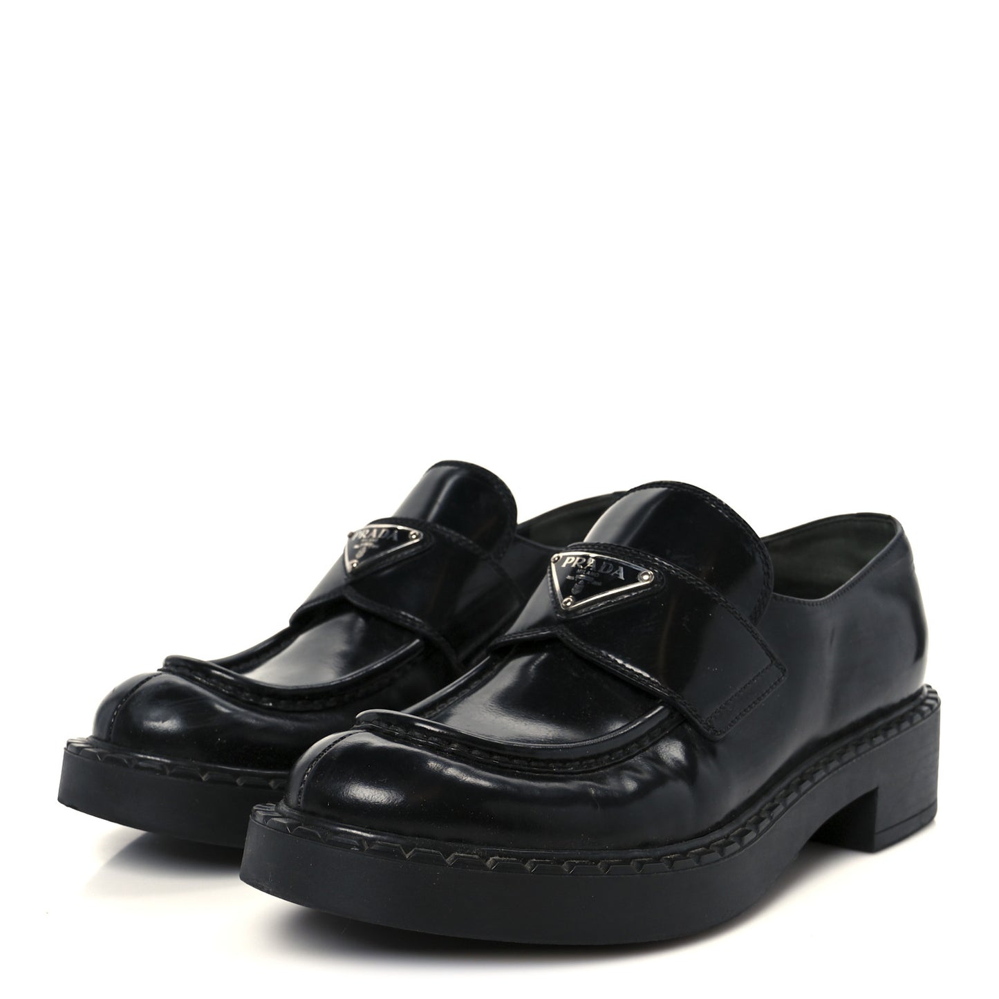 Spazzolato Metal Triangle Logo 50mm Loafers 38.5 Black