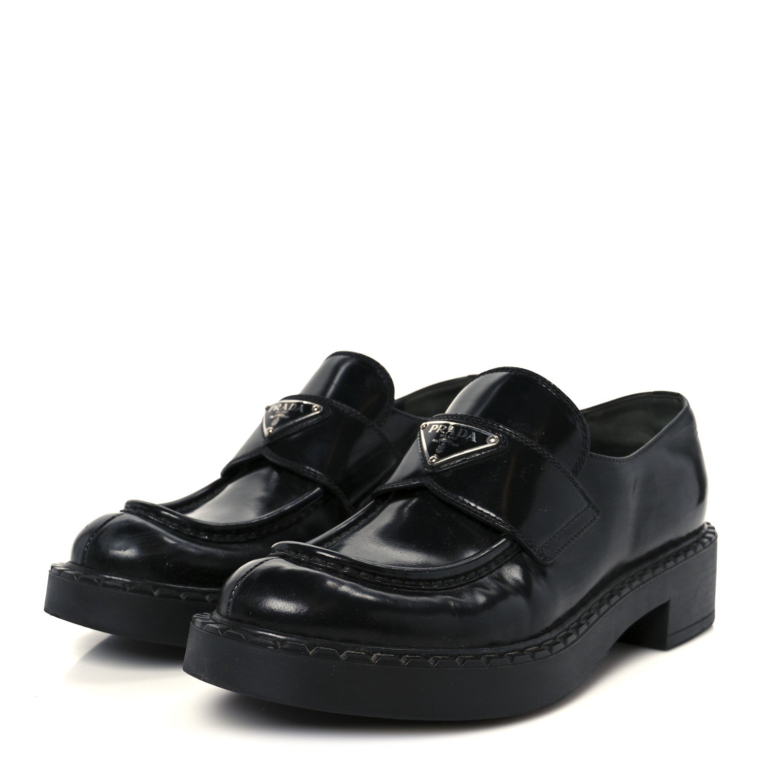 Prada Spazzolato Metal Triangle Logo 50mm Loafers 38.5 Black 4 of 10