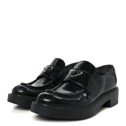 Prada Spazzolato Metal Triangle Logo 50mm Loafers 38.5 Black 4 of 10