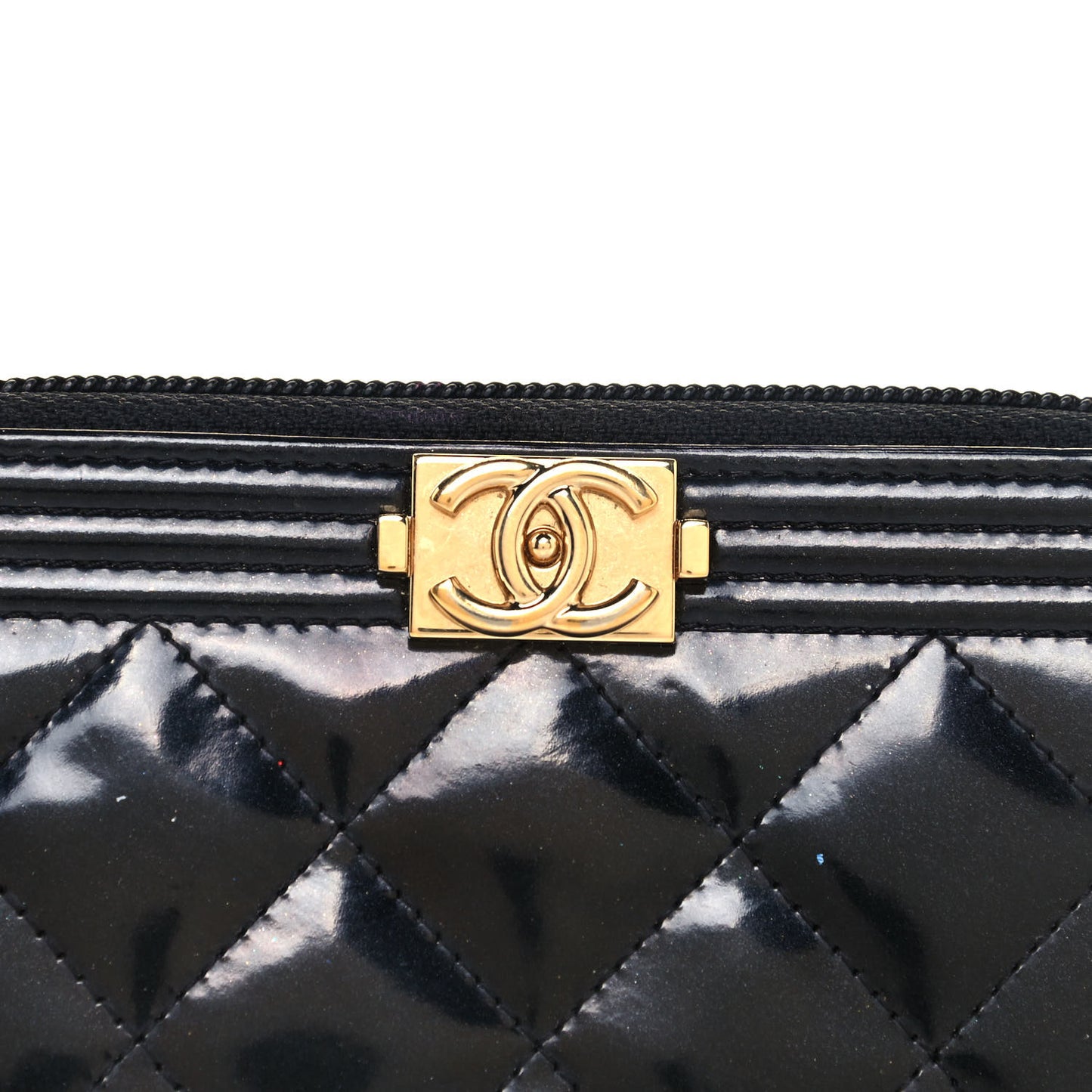 Patent Quilted Small Boy Zip Around Wallet Black