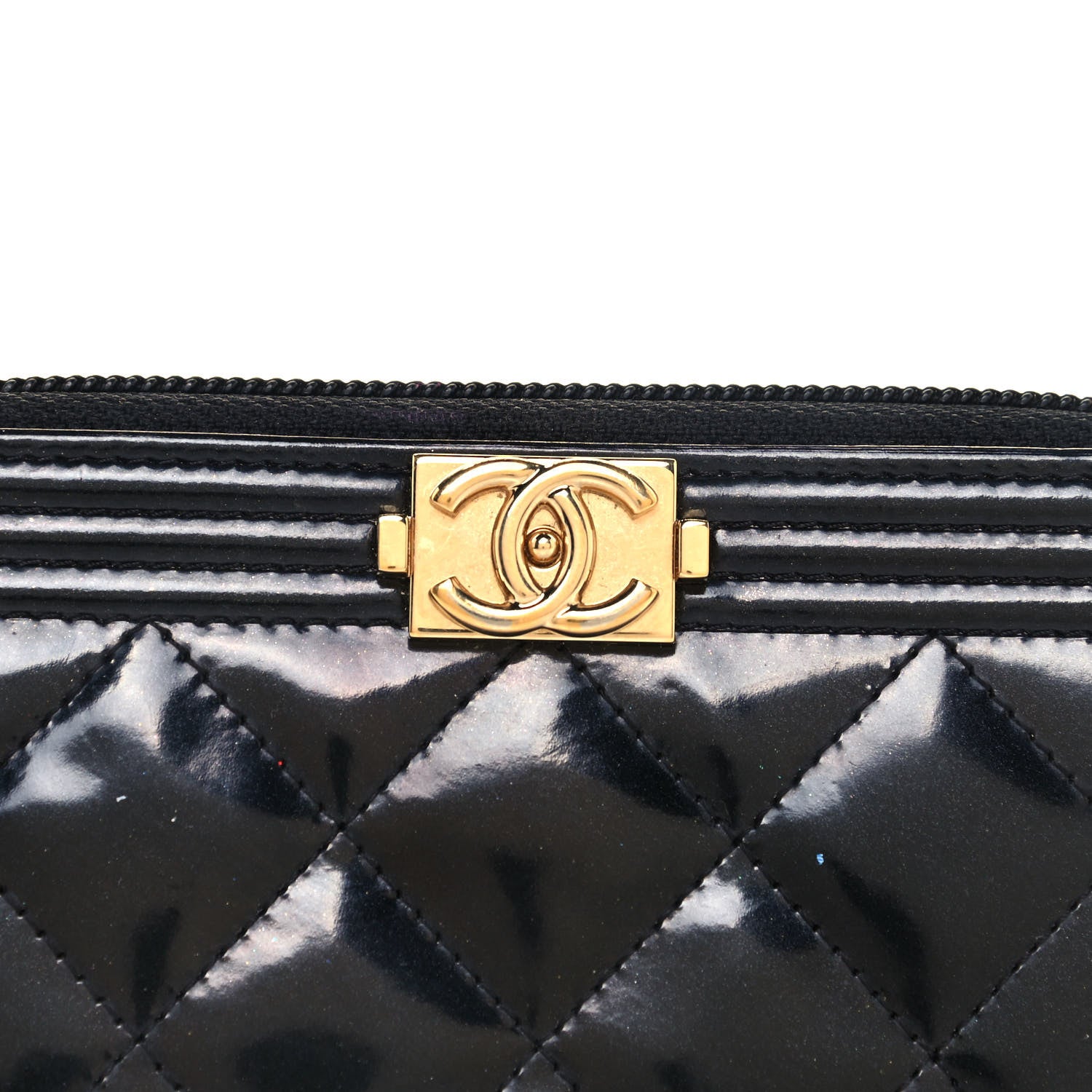 Chanel Patent Quilted Small Boy Zip Around Wallet Black 6 of 12