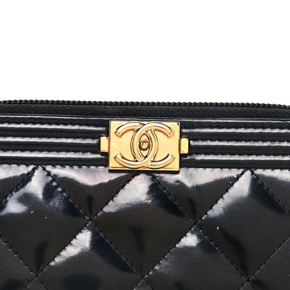 Chanel Patent Quilted Small Boy Zip Around Wallet Black 6 of 12