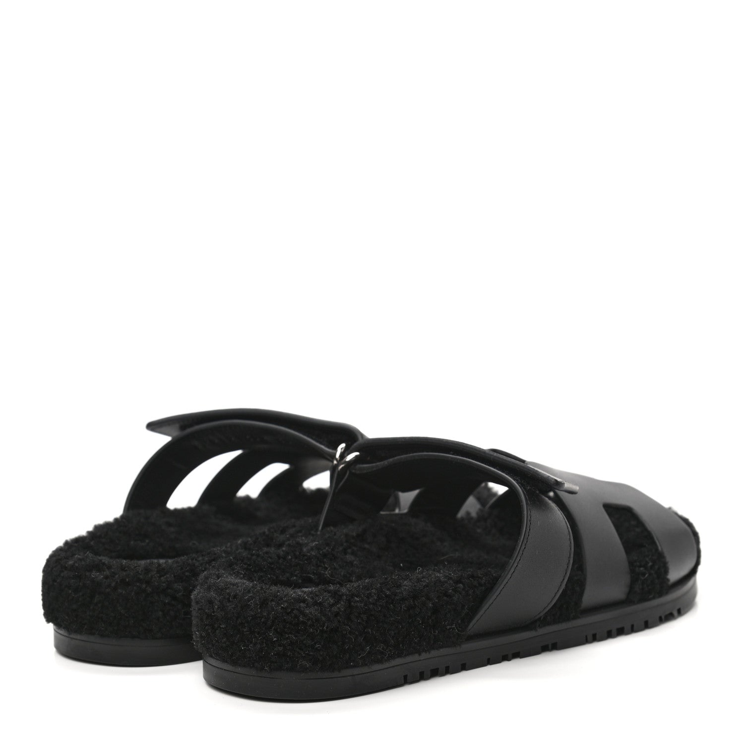 Hermes Calfskin Woolskin Womens Chypre Sandals 39 Black 4 of 8