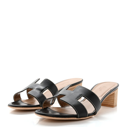Hermes Calfskin Oasis Sandals 38.5 Black 3 of 12