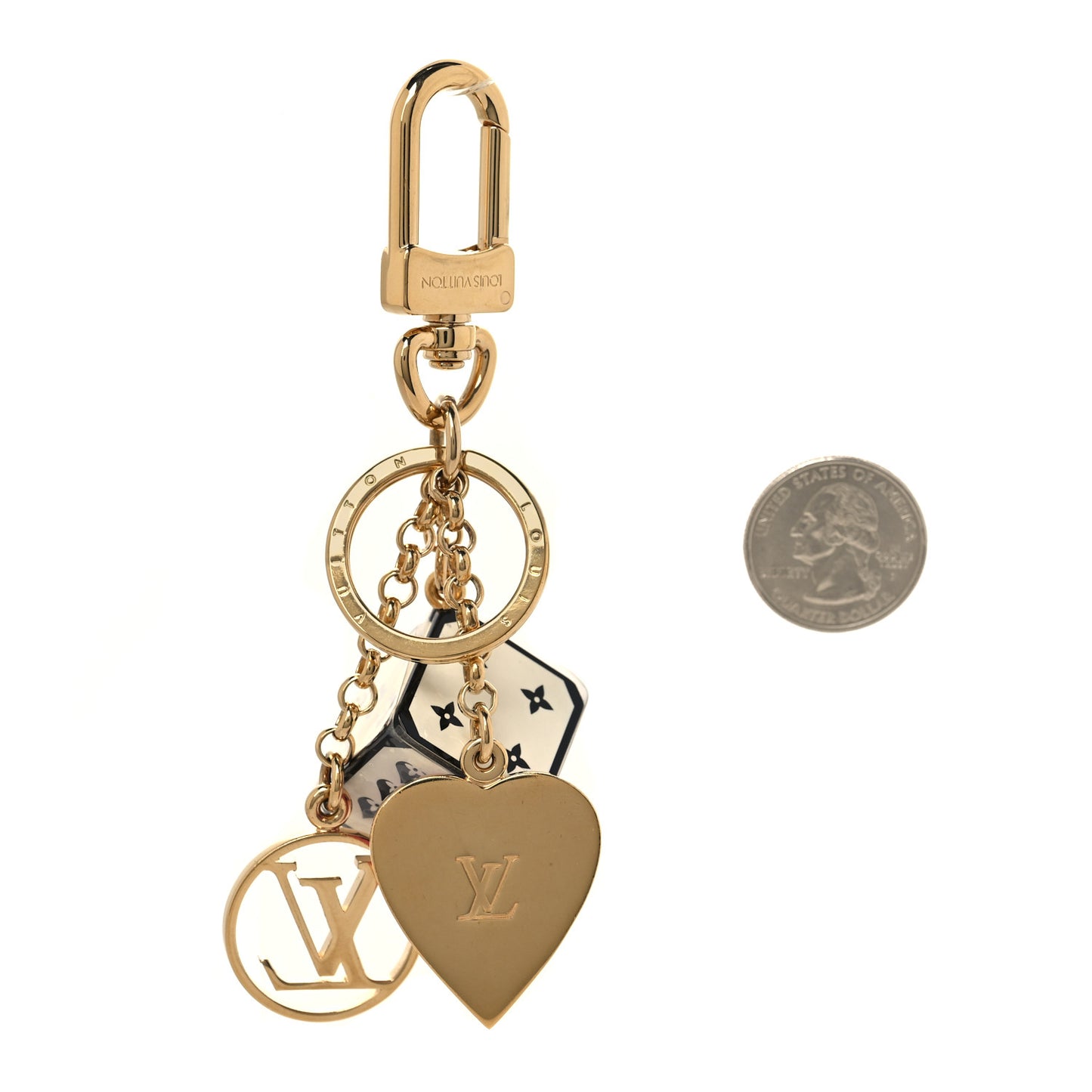 Metal Resin Game On Dice and Heart Charm Key Holder Gold