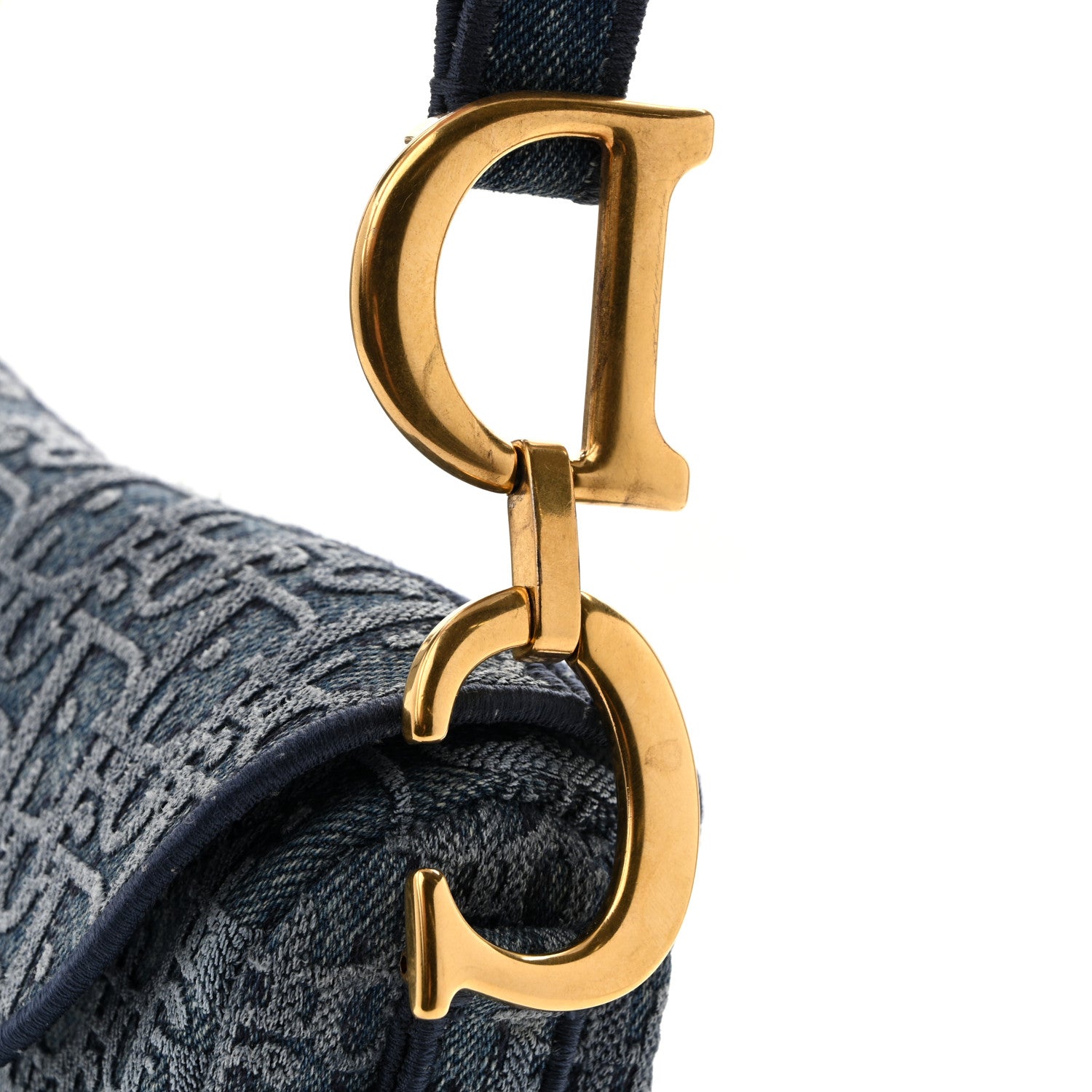 Christian Dior Oblique Embroidered Saddle Bag Denim Blue 11 of 12