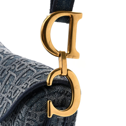 Christian Dior Oblique Embroidered Saddle Bag Denim Blue 11 of 12