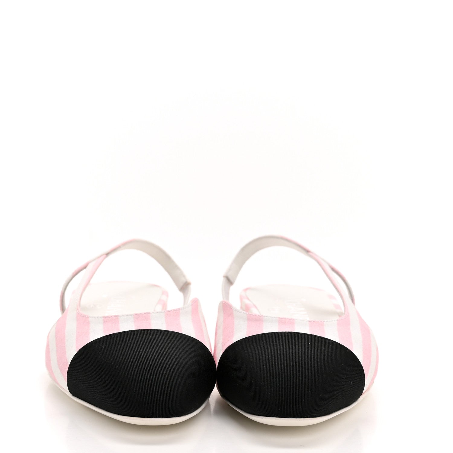Chanel Printed Fabric Grosgrain Cap Toe Slingback Flats 37 White Pink Black 3 of 11
