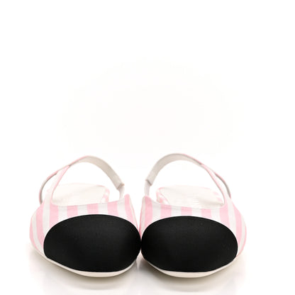 Chanel Printed Fabric Grosgrain Cap Toe Slingback Flats 37 White Pink Black 3 of 11