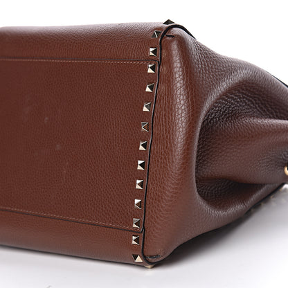 Valentino Garavani Pebbled Calfskin Rockstud Double Handle Cinch Tote Light Brown 11 of 12
