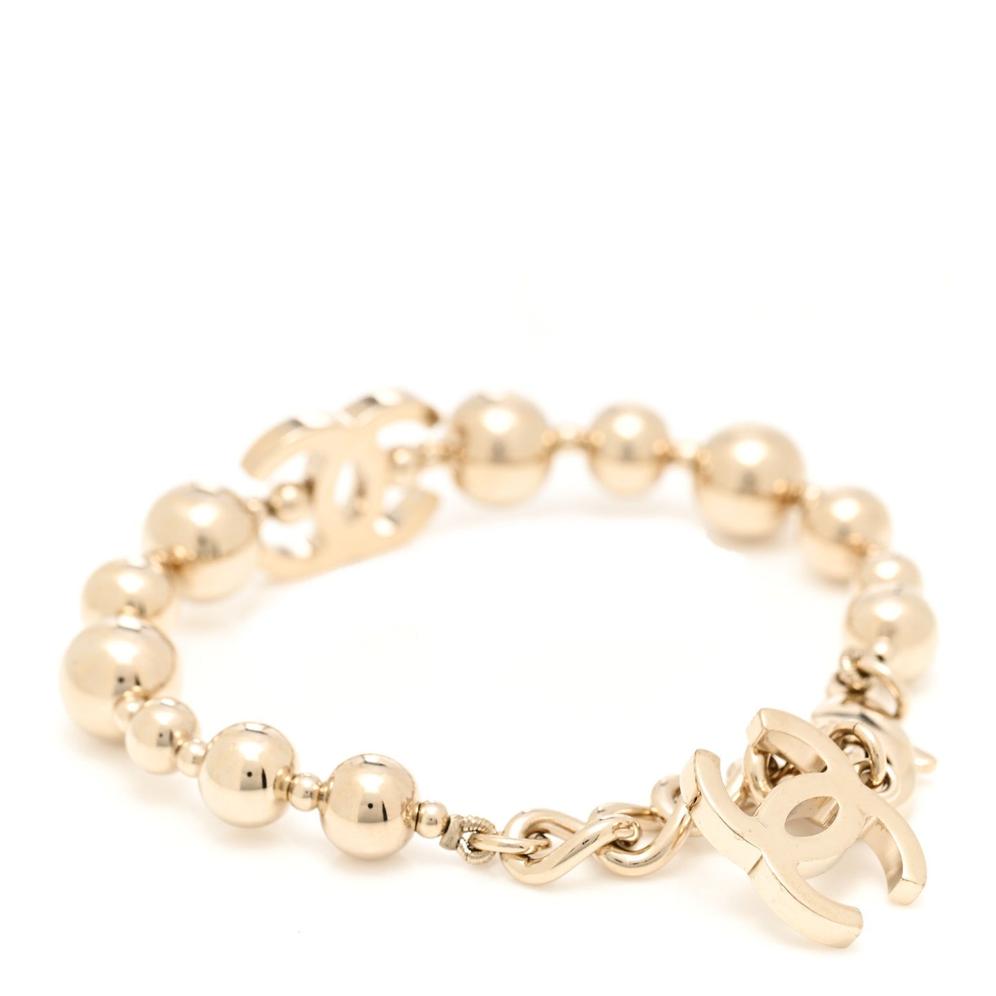 Metal Beaded CC Bracelet Gold