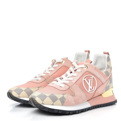 Louis Vuitton Suede Damier Azur Run Away Sneakers 37.5 Pink 3 of 8