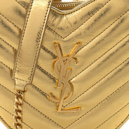 Saint Laurent Metallic Calfskin Matelasse Chevron Monogram Small Love Heart Chain Bag Gold 8 of 10