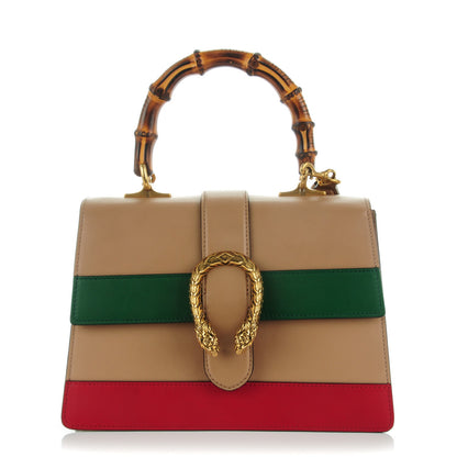 Gucci Calfskin Bamboo Web Medium Dionysus Top Handle Bag Camelia Bright Evergreen Hibiscus Red 1 of 9