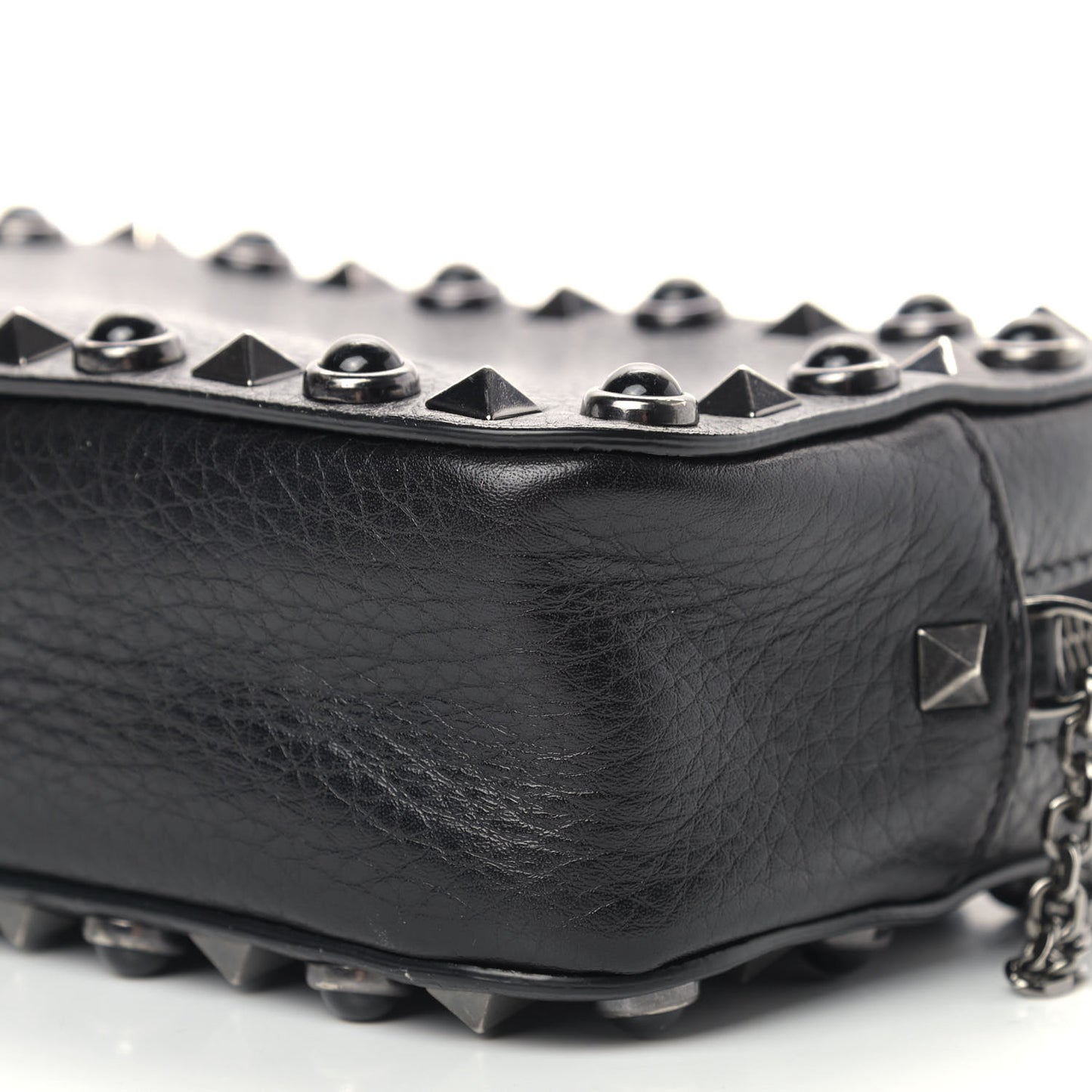 Calfskin Small Rockstud Rolling Chain Camera Crossbody Bag Black