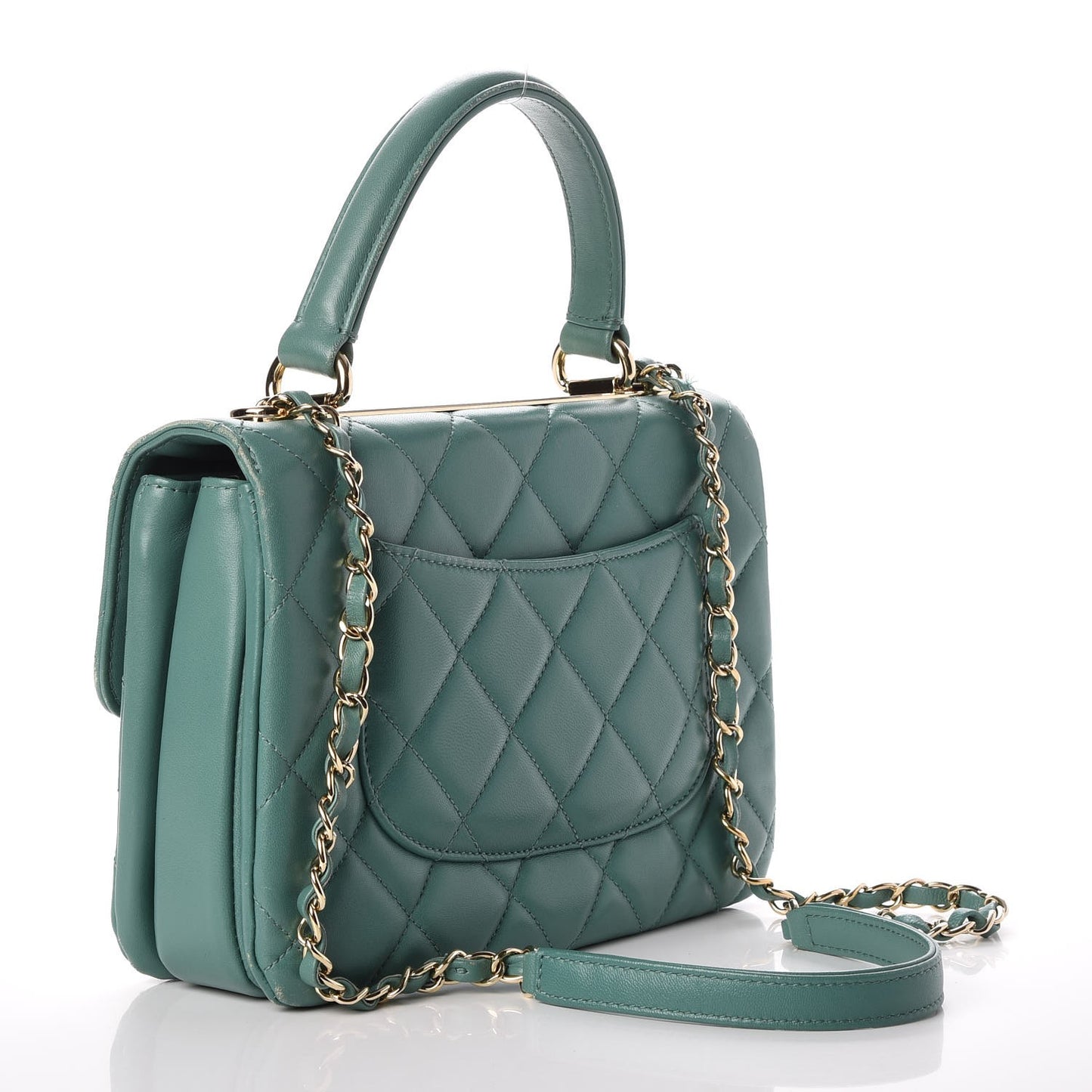 Lambskin Quilted Small Trendy CC Flap Dual Handle Bag Light Green