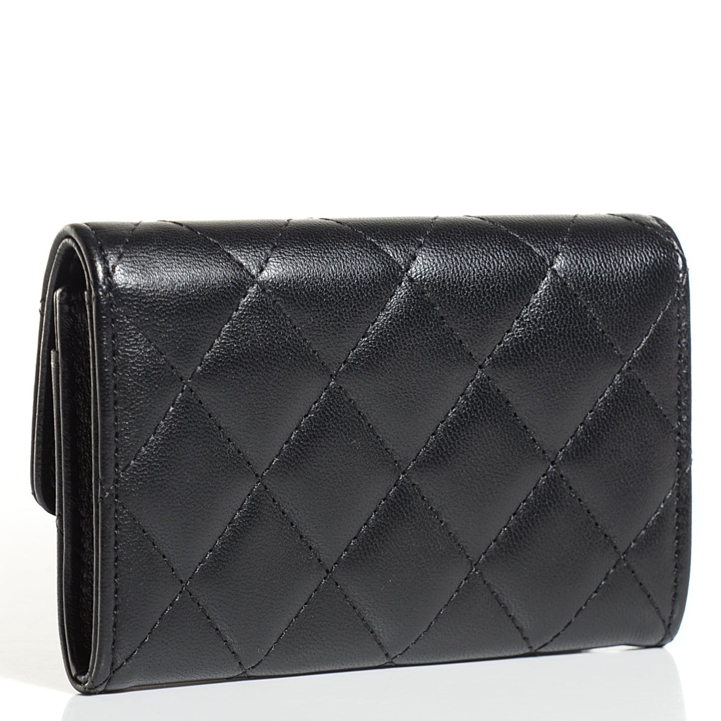 Lambskin Quilted Flap Card Holder Black