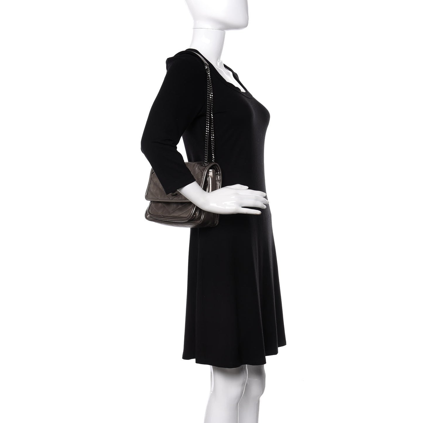 Crinkled Calfskin Matelasse Monogram Baby Niki Chain Satchel Platinum