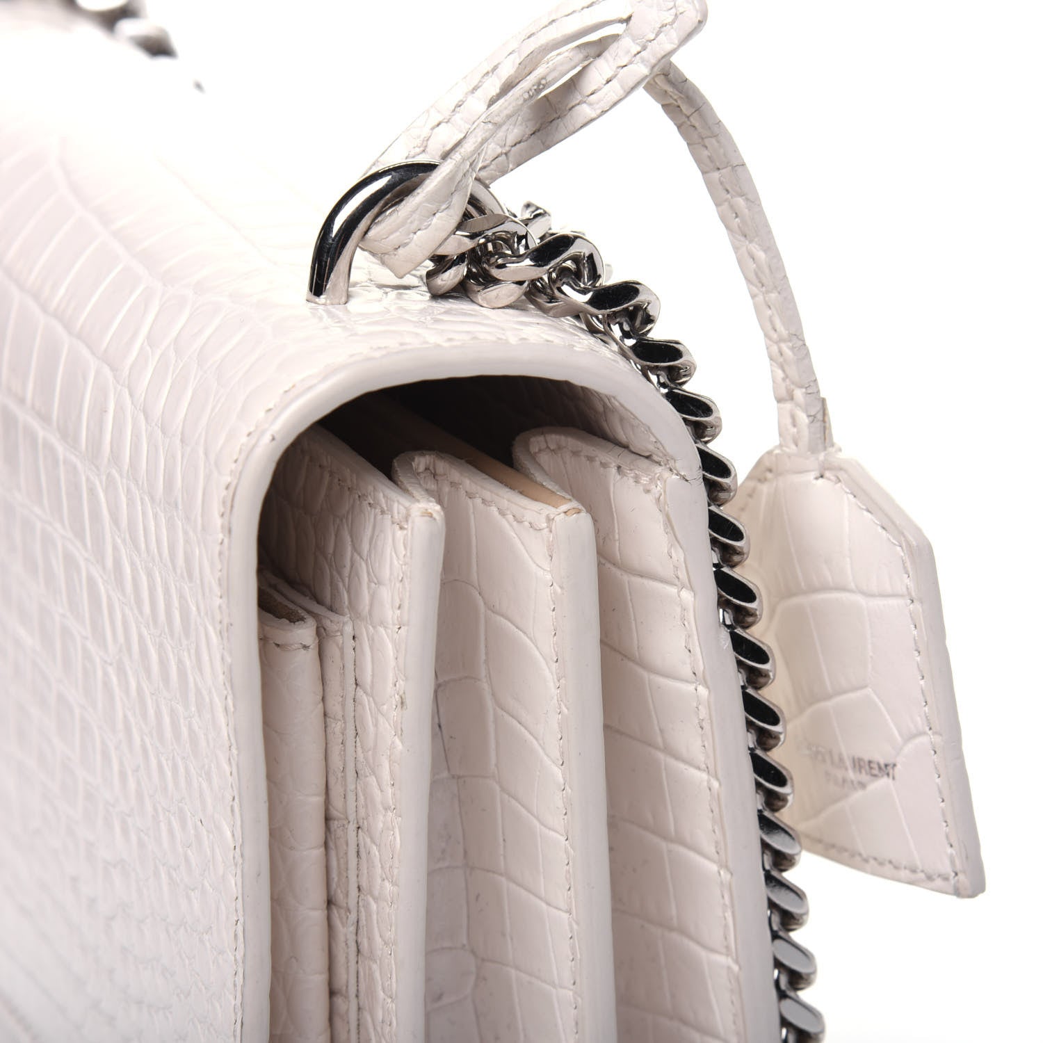 Saint Laurent Calfskin Crocodile Embossed Medium Monogram Sunset Blanc Vintage 20 of 23