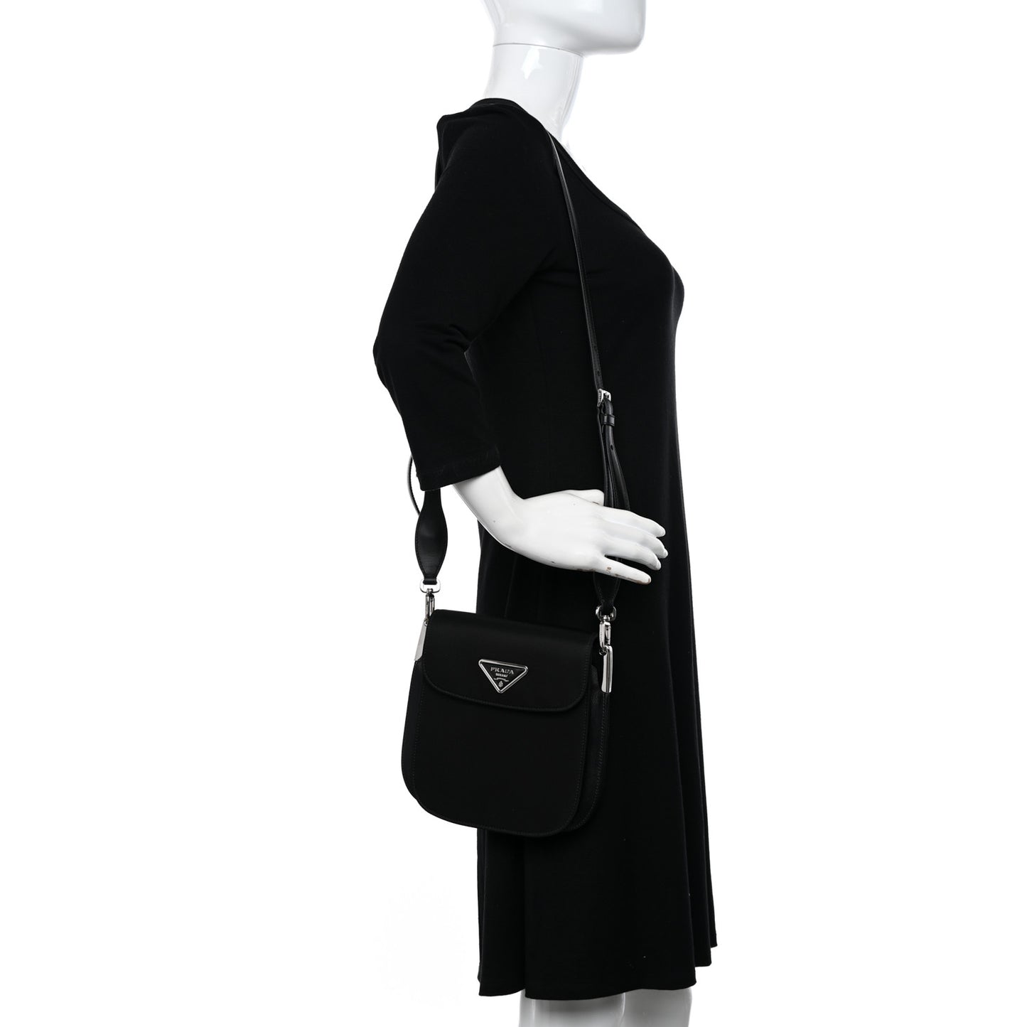 Brushed Calfskin Nylon Small Margit Flap Bag Black