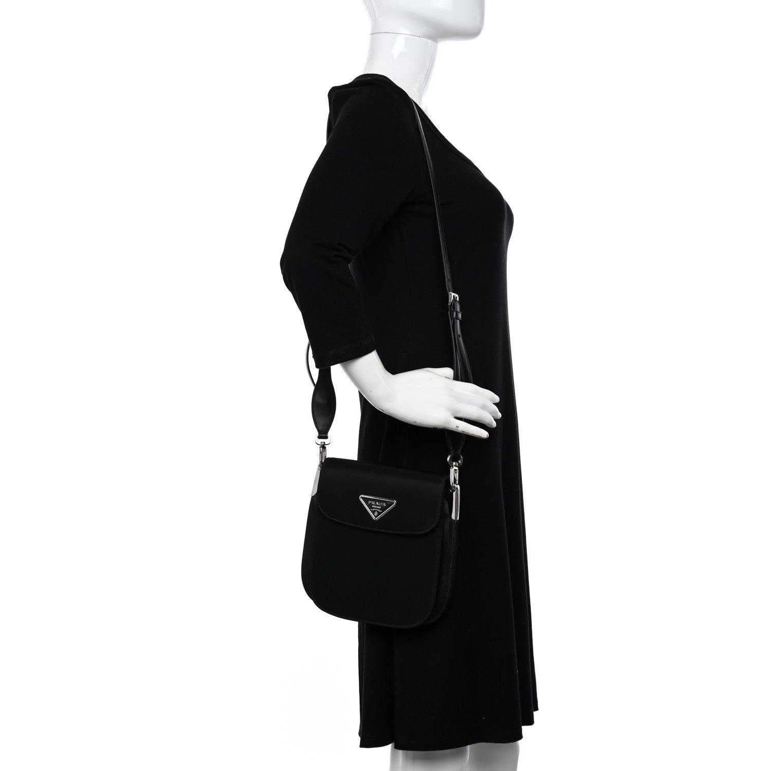 Prada Brushed Calfskin Nylon Small Margit Flap Bag Black 2 of 11