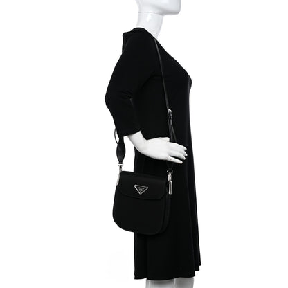 Prada Brushed Calfskin Nylon Small Margit Flap Bag Black 2 of 11