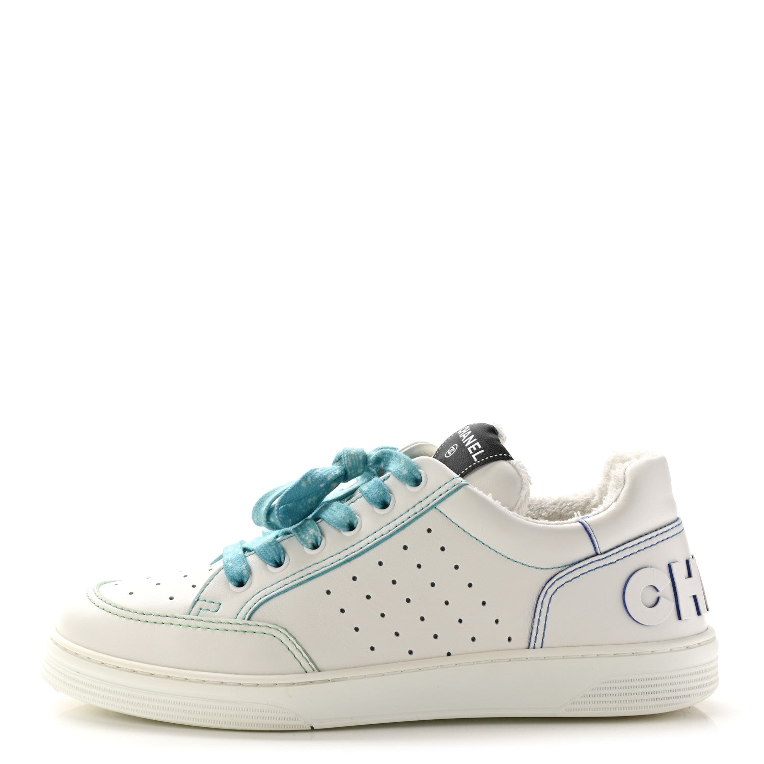 Chanel Calfskin Womens Logo Sneakers 40 White Blue 1 of 9