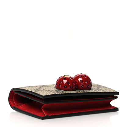 Gucci GG Supreme Monogram Cherry Embellished Card Case Wallet Hibiscus Red 4 of 12