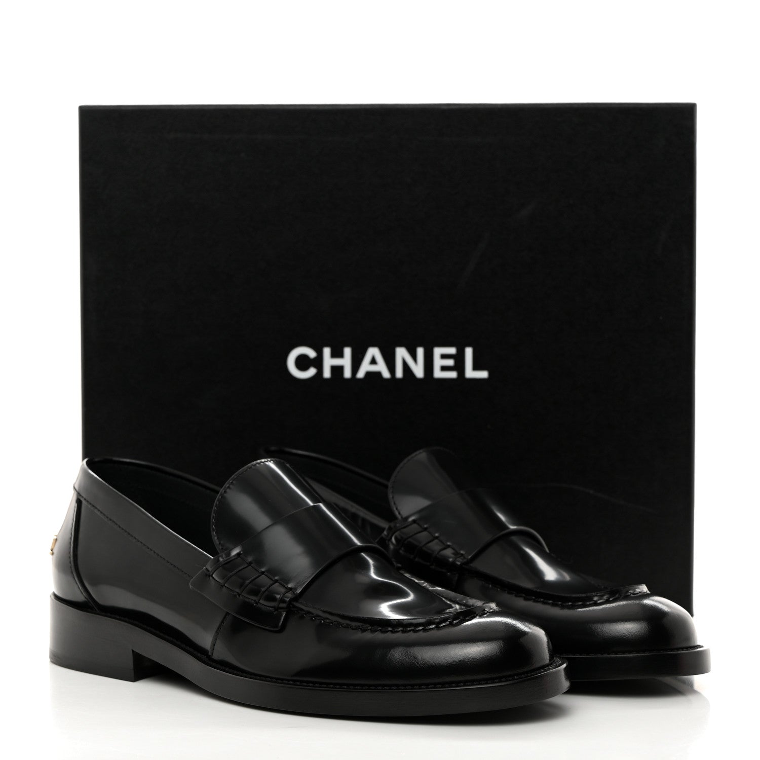 Chanel Shiny Calfskin Logo Loafers 38.5 Black 9 of 9
