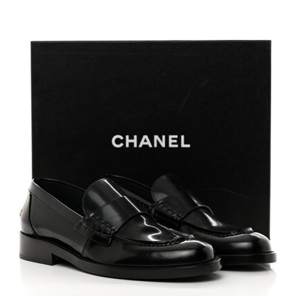 Chanel Shiny Calfskin Logo Loafers 38.5 Black 9 of 9