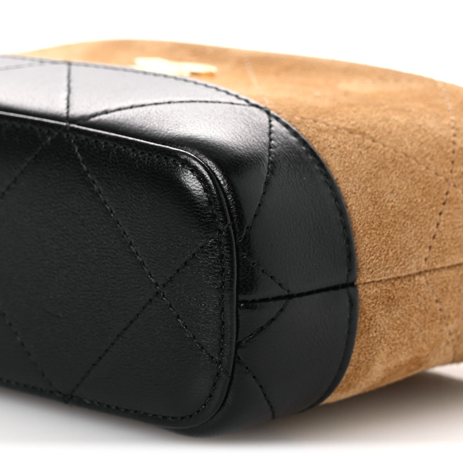 Chanel Suede Calfskin Shiny Lambskin Quilted Coco Base Hobo Clutch With Chain Beige Black 10 of 12
