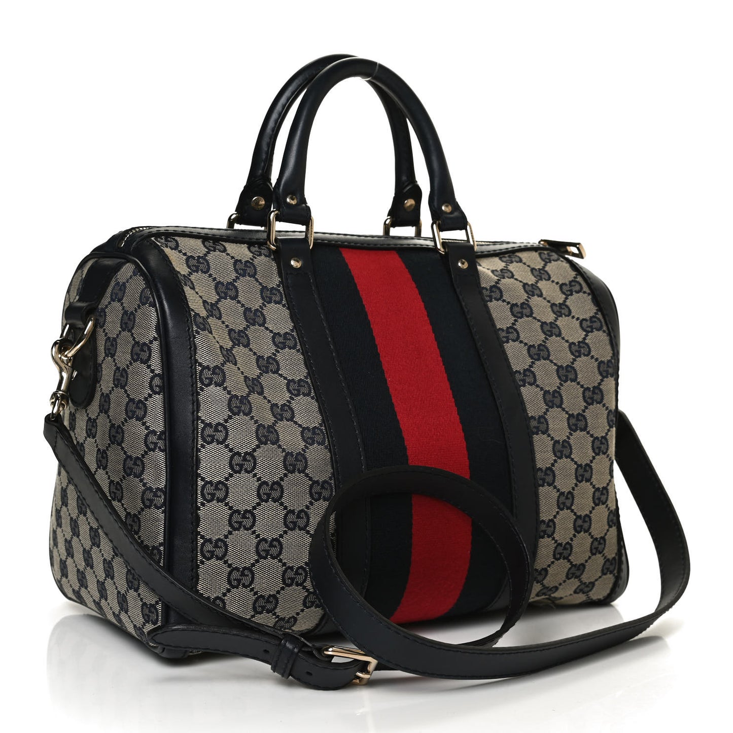 Monogram Selleria Calfskin Vintage Web Medium Boston Beige Blue