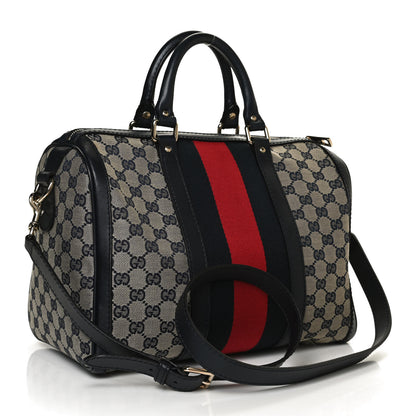 Gucci Monogram Selleria Calfskin Vintage Web Medium Boston Beige Blue 3 of 12