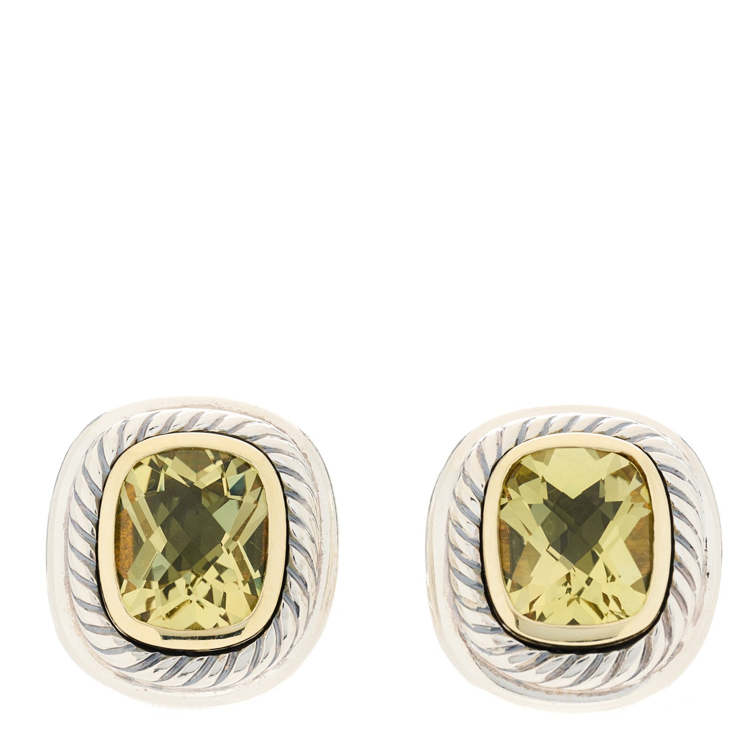 David Yurman Sterling Silver 14K Gold Lemon Citrine 11mm Albion Earrings 1 of 3
